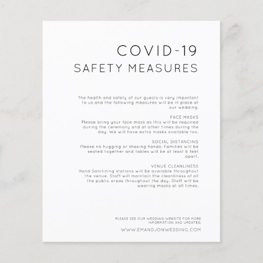 Schwarz-weiße COVID-Sicherheitsmaßnahmen für Hochz (Vorderseite)
