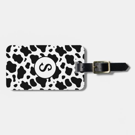 Schwarz-weiße Cow Print Monogram Gepäckanhänger (Vorderseite horizontal)