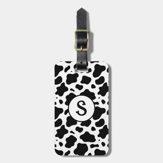 Schwarz-weiße Cow Print Monogram Gepäckanhänger (Vorderseite vertikal)