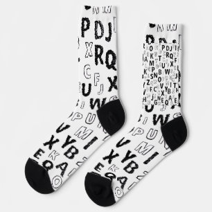 Schwarz-weiße Crew-Socken mit Alphabet-Muster Socken