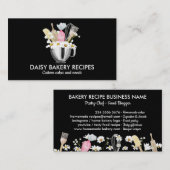 Schwarz-weiße Daisy Blume Bäckereiwerkzeuge Design Visitenkarte (Vorne/Hinten)