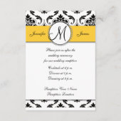 Schwarz-weiße Damask Gelbe Hochzeitskarten Begleitkarte (Rückseite)