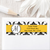 Schwarz-weiße Damask Gelbe Rücksendeadresse (Insitu)