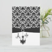 Schwarz-weiße Damask Kronleuchter Hochzeitseinladu Einladung (Stehend Vorderseite)