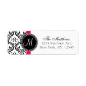 Schwarz-weiße Damask Monogram Address Labels (Vorne)