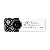 Schwarz-weiße Damask Monogram Address Labels (Vorne)