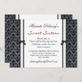 Schwarz-weiße Damask polka dot Sweet 16 Einladung (Vorne/Hinten)