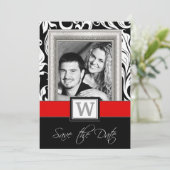 Schwarz-weiße Damask & Red Wedding retten Termine Save The Date (Stehend Vorderseite)