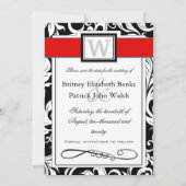 Schwarz-weiße Damask & Red Wedding retten Termine Save The Date (Rückseite)