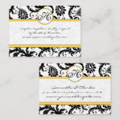 Schwarz-weiße Damask Yellow Trim Wedding RSVP Begleitkarte (Vorne/Hinten)