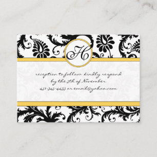 Schwarz-weiße Damask Yellow Trim Wedding RSVP Begleitkarte