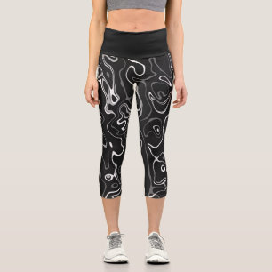 Schwarz-weiße Damaskus abstrakte Wirbel coole Must Capri Leggings