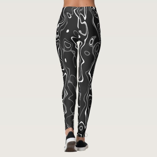 Schwarz-weiße Damaskus abstrakte Wirbel coole Must Leggings (Rückseite)