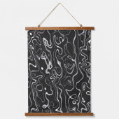 Schwarz-weiße Damaskus abstrakte Wirbel coole Must Wandteppich Mit Holzrahmen (Vorderseite)