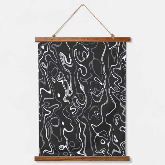 Schwarz-weiße Damaskus abstrakte Wirbel coole Must Wandteppich Mit Holzrahmen (Vorderseite)