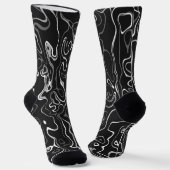 Schwarz-weiße Damaskus abstrakte Wirbel Monogramm Socken (Gewinkelt)