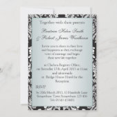 Schwarz-weiße Damaskus aquamarin, Monogramm Hochze Einladung (Rückseite)