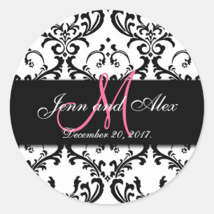 Schwarz-weiße Damaskus-Aufkleber Save the Date Runder Aufkleber