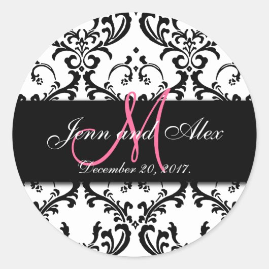Schwarz-weiße Damaskus-Aufkleber Save the Date Runder Aufkleber (Vorderseite)