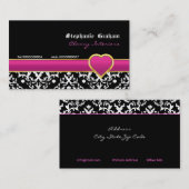 Schwarz-weiße Damaskus Hot rosa Herzkarte Visitenkarte (Vorne/Hinten)