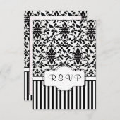 Schwarz-weiße Damaskus-Wirbel, Vögel, Streifen UAW RSVP Karte (Vorne/Hinten)