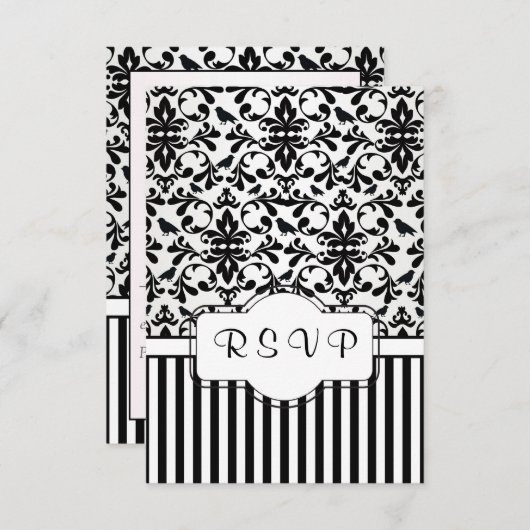 Schwarz-weiße Damaskus-Wirbel, Vögel, Streifen UAW RSVP Karte (Vorne/Hinten)