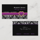 Schwarz-weiße Damast lila Herzkarte Visitenkarte (Vorne/Hinten)
