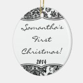 Schwarz-weiße Damast-Spitze-personalisierte Keramik Ornament (Links)