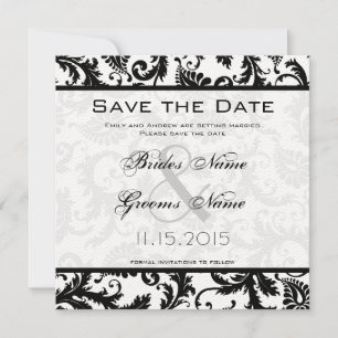 Schwarz-weiße Damast-Victorian-Hochzeit Save The Date