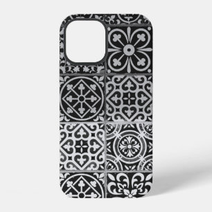 Schwarz-weiße Damastmuster iPhone 12 Hülle
