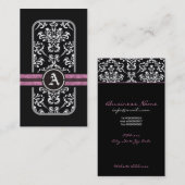 Schwarz-weiße Damastrosa-Band Visitenkarte (Vorne/Hinten)
