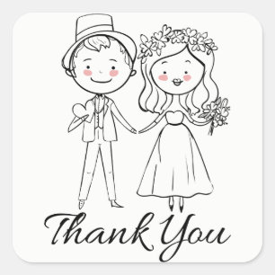 Schwarz-Weiße Danke Braut & Bräutigam Hochzeit Quadratischer Aufkleber
