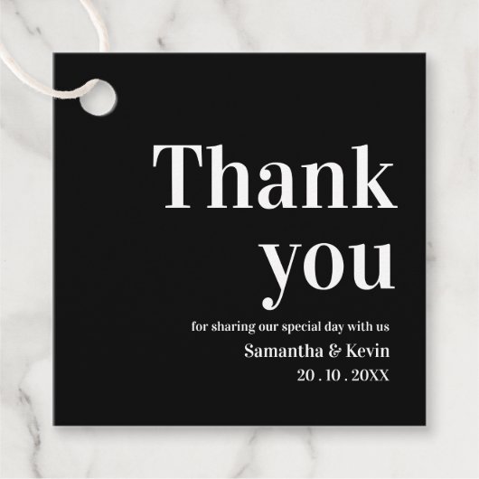Schwarz-weiße Dankeschön-Hochzeitsfeier Geschenkanhänger (Vorderseite)