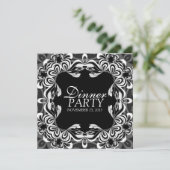 Schwarz-weiße Dekoration Spitzenklasse Abendessen  Einladung (Stehend Vorderseite)
