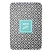 Schwarz-weiße Diagonal-griechisches Schlüsselmonog Badematte (Vorderseite Vertikal)