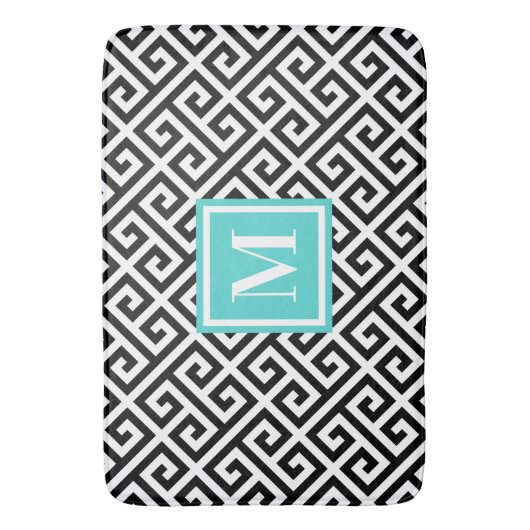 Schwarz-weiße Diagonal-griechisches Schlüsselmonog Badematte (Vorderseite Vertikal)