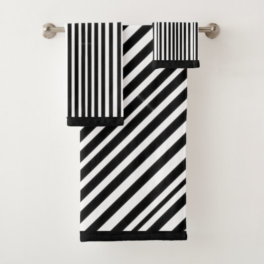 Schwarz-weiße Diagonalstreifen Badhandtuch Set (Insitu)