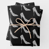 Schwarz-weiße Diamant High Heel Shoel Wedding Geschenkpapier Set (Beispiel)