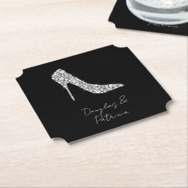 Schwarz-weiße Diamant High Heel Shoel Wedding Untersetzer