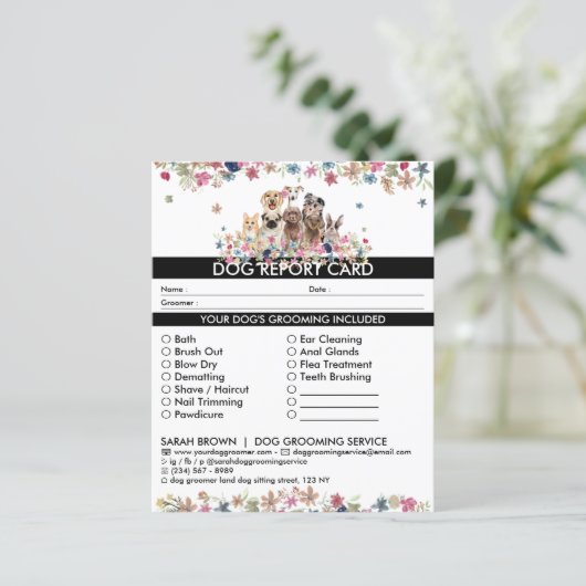 Schwarz-weiße Dogengroomer-Berichtskarte (Stehend Vorderseite)