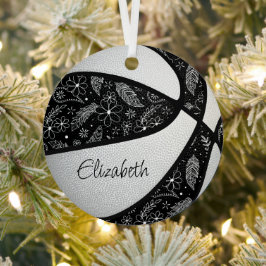 Schwarz-weiße Doodle-Blume federn Basketball Ornament Aus Metall