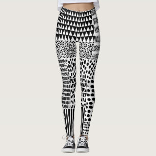 Schwarz-weiße Doodle: ethnisch nahtlos Leggings