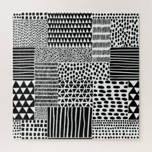 Schwarz-weiße Doodle: ethnisch nahtlos Puzzle