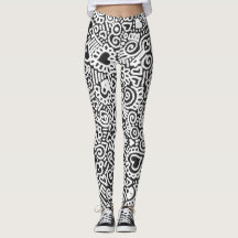 Schwarz-weiße Doodle-Muster-Leggings