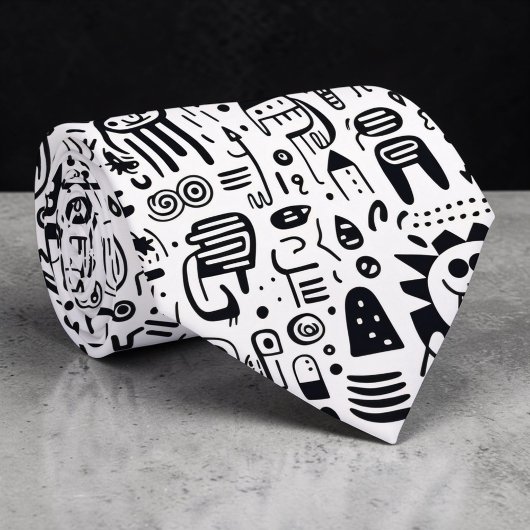 Schwarz-weiße Doodles-Halsbinden nach Maß Krawatte