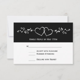 Schwarz-weiße doppelte Herzen Hochzeitweise RSVP-K RSVP Karte