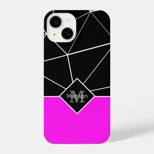Schwarz-weiße Dreieck-Geometrie Neopink Monogramm iPhone Hülle (Rückseite)