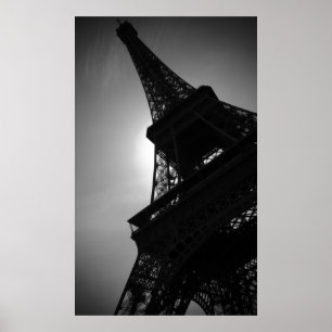Schwarz-weiße Eiffelturm-Silhouette in Paris Poster