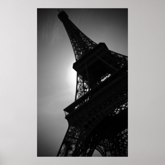 Schwarz-weiße Eiffelturm-Silhouette in Paris Poster (Vorne)