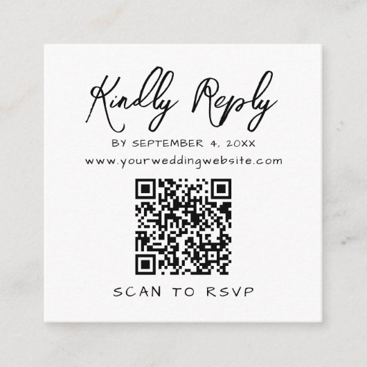 Schwarz-weiße einfache Elegant-QR-Codeantwort Begleitkarte (Vorderseite)